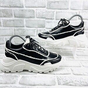 Joshuas Women’s SZ 40-US 9 Zenith Classic Donna Black Patent Fur Wedge Sneaker